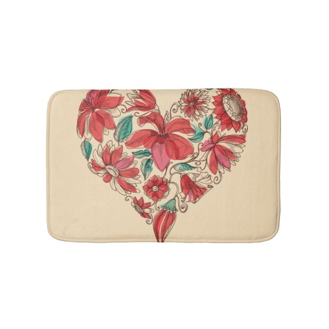 Retro heart of flowers love symbol bath mat (Front)
