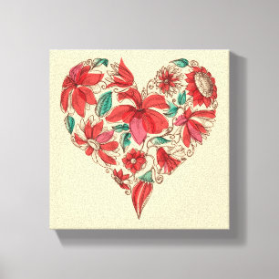 Retro heart of flowers love symbol canvas print