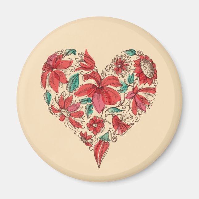 Retro heart of flowers love symbol magnet (Front)