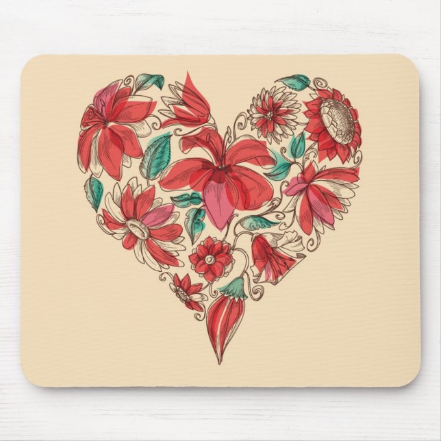 Retro heart of flowers love symbol mouse pad (Front)