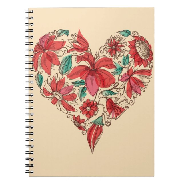Retro heart of flowers love symbol notebook (Front)
