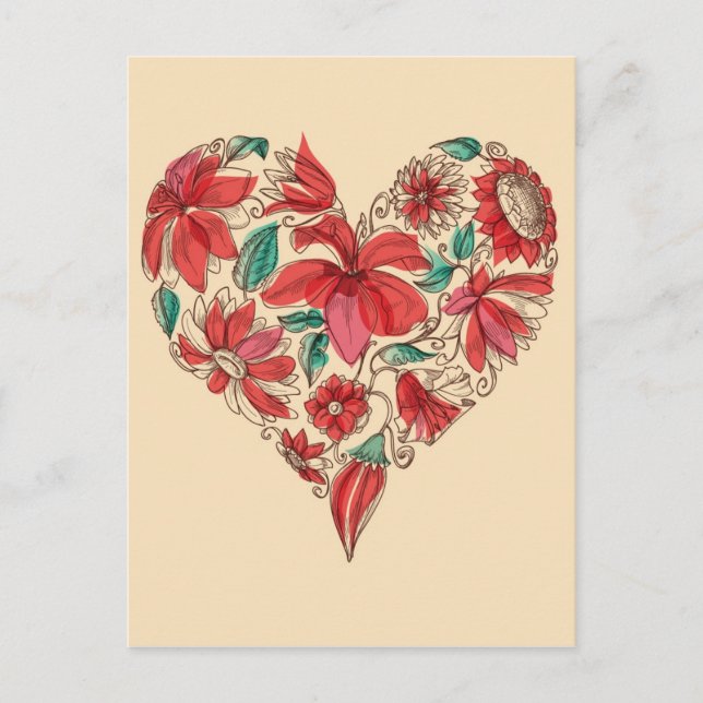 Retro heart of flowers love symbol postcard (Front)