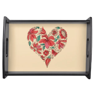 Retro heart of flowers love symbol serving tray