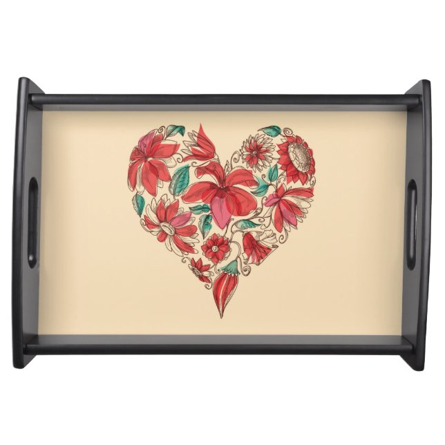 Retro heart of flowers love symbol serving tray (Front)