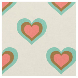 Retro Heart Pattern 70s Style Fabric