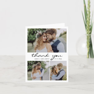 Retro Heart Script 4 Photo Collage Wedding Letterpress Thank You Card