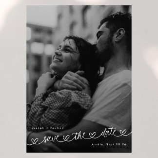 Retro Hearts Black White Photo Modern Wedding Save The Date