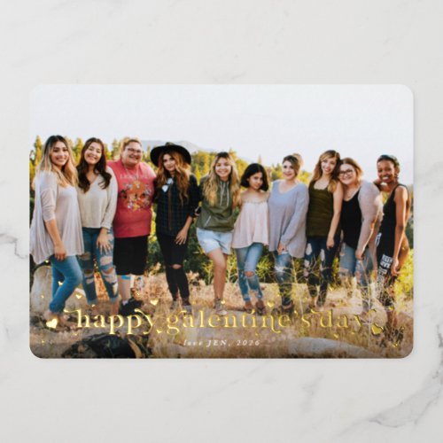 Retro Hearts Happy Galentines Day Foil Photo Card