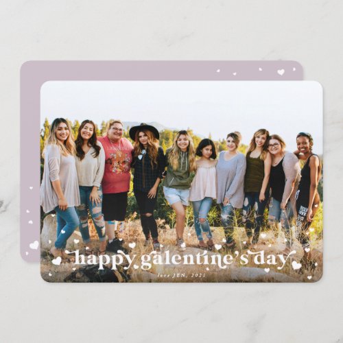 Retro Hearts Happy Galentines Day Photo Card