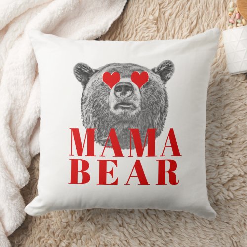 Retro Hearts Mama Bear Throw Pillow