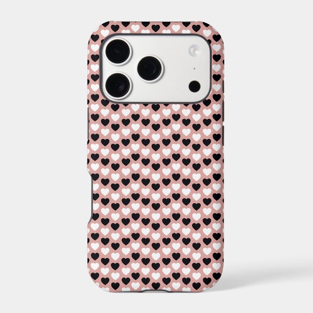 Retro Hearts Pink Black & White iPhone Case (Back)