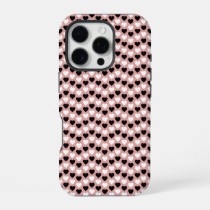 Retro Hearts Pink Black & White iPhone 16 Pro Case