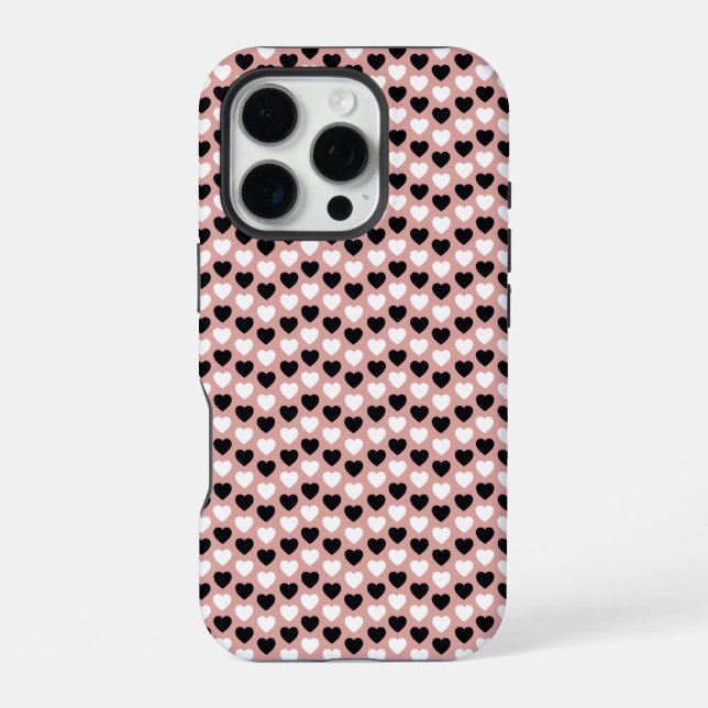 Retro Hearts Pink Black & White iPhone Case (Back)