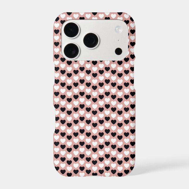 Retro Hearts Pink Black & White iPhone Case (Back)