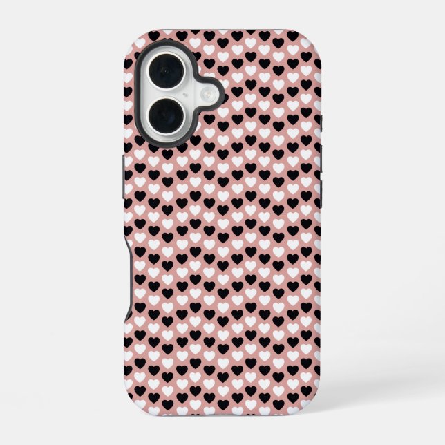 Retro Hearts Pink Black & White iPhone Case (Back)