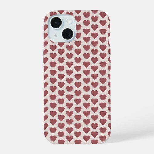 Retro Hearts Pink Burgundy Y2K Style iPhone 15 Case