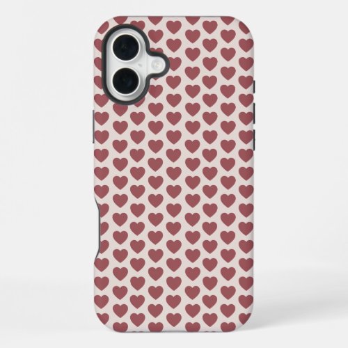 Retro Hearts Pink Burgundy Y2K Style iPhone 16 Plus Case