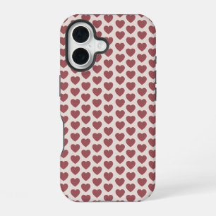 Retro Hearts Pink Burgundy Y2K Style iPhone 16 Case