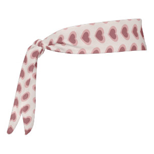 Retro Hearts Pink Burgundy Y2K Style Tie Headband