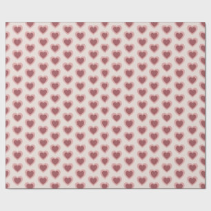 Retro Hearts Pink Burgundy Y2K Style Wrapping Paper