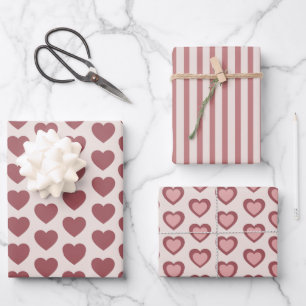 Retro Hearts Pink Burgundy Y2K Style Wrapping Paper Sheets