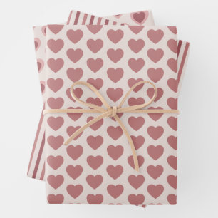 Retro Hearts Pink Burgundy Y2K Style Wrapping Paper Sheets