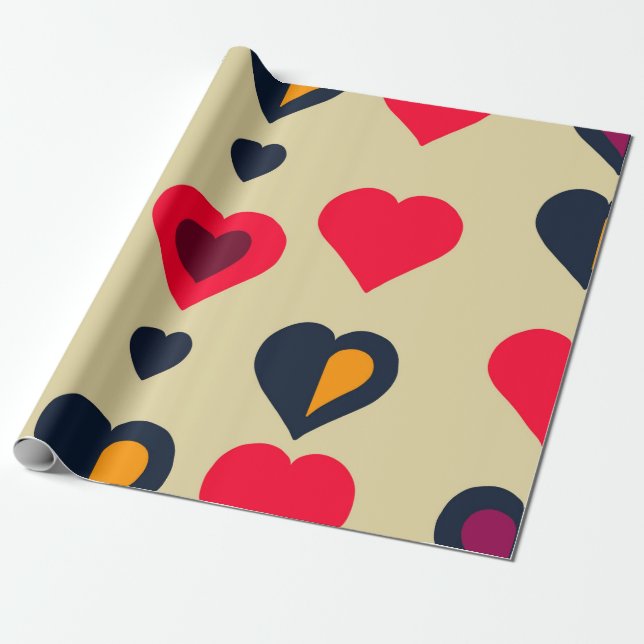 Retro Hearts Valentines Wrapping Paper (Unrolled)