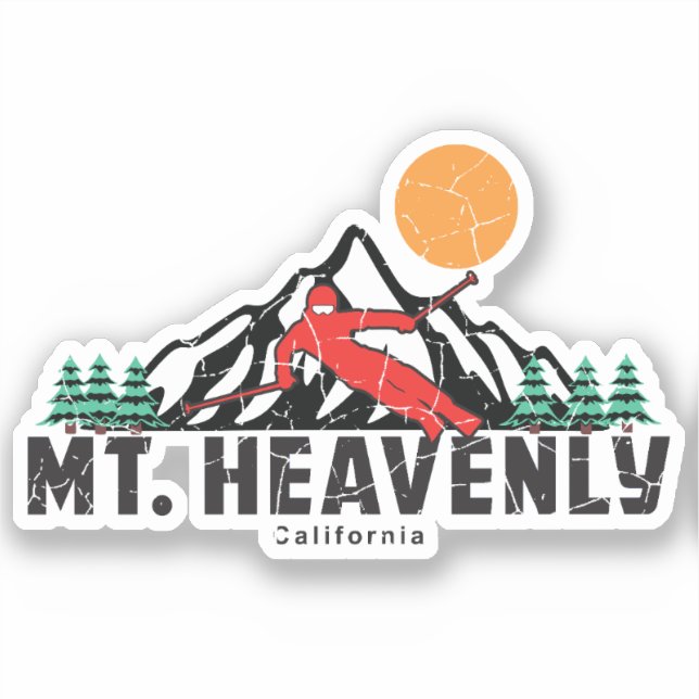 Retro Heavenly Mountain Ski Sticker (Front)