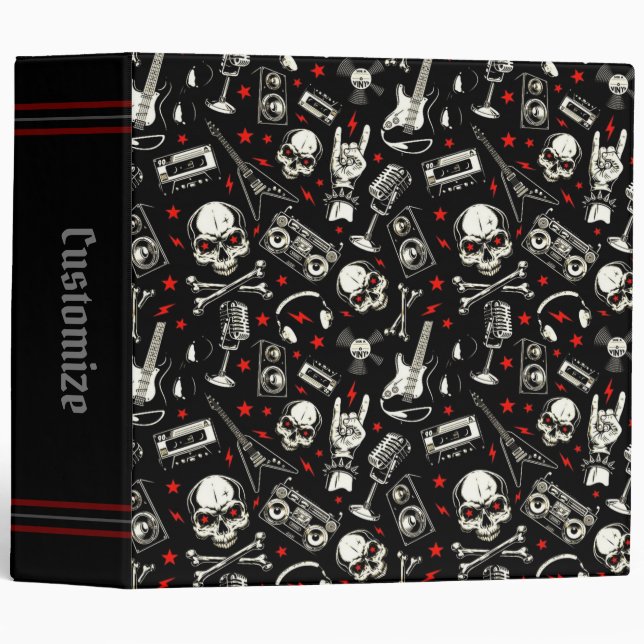 Retro Heavy Metal Pattern 3 Ring Binder (Front/Spine)
