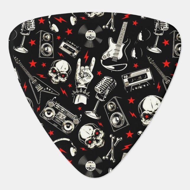 Retro Heavy Metal Pattern Guitar Pick (Front)