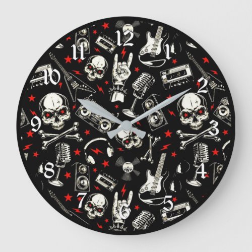 Retro Heavy Metal Pattern Large Clock