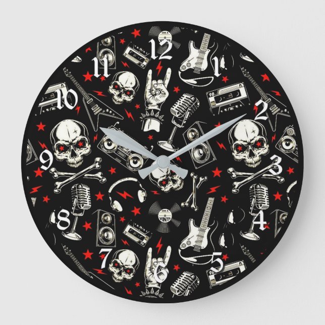 Retro Heavy Metal Pattern Large Clock (Front)