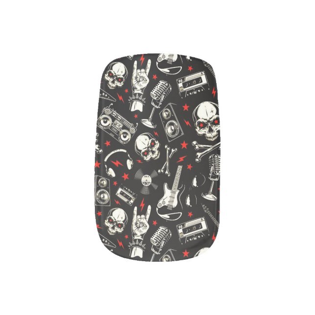 Retro Heavy Metal Pattern Minx Nail Art (Left Thumb)