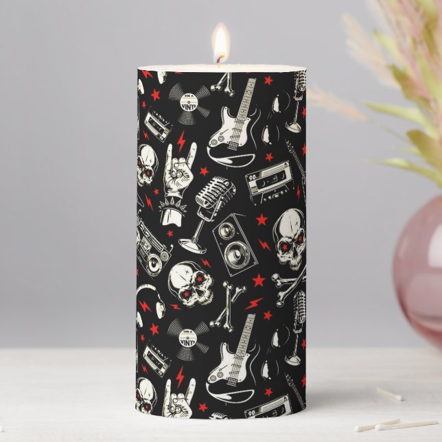 Retro Heavy Metal Pattern Pillar Candle (In Situ)
