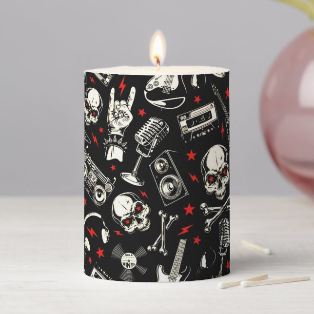 Retro Heavy Metal Pattern Pillar Candle (In Situ)