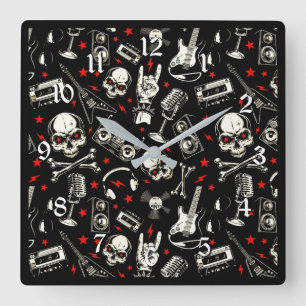 Retro Heavy Metal Pattern Square Wall Clock