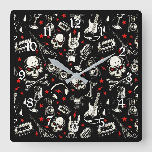 Retro Heavy Metal Pattern Square Wall Clock (Front)