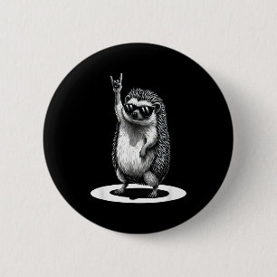 Retro Hedgehog Rock Music Men Kids Women Funny Ani Button