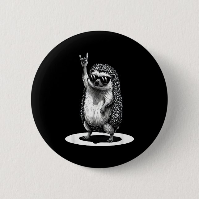 Retro Hedgehog Rock Music Men Kids Women Funny Ani Button (Front)