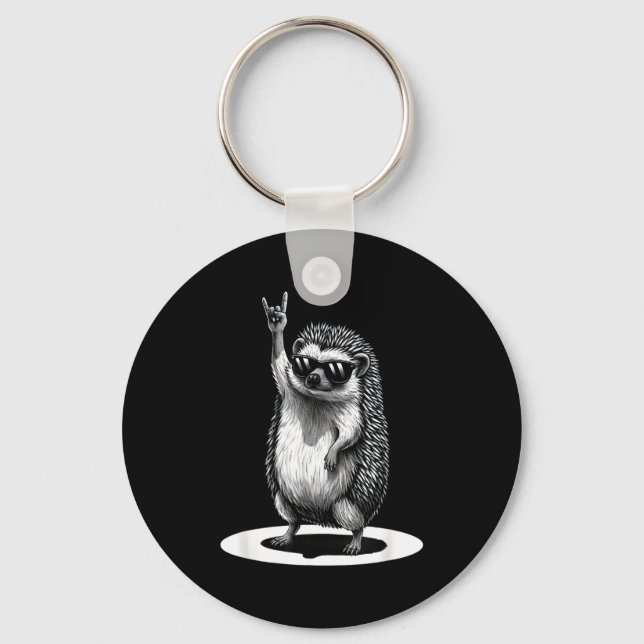Retro Hedgehog Rock Music Men Kids Women Funny Ani Keychain (Front)