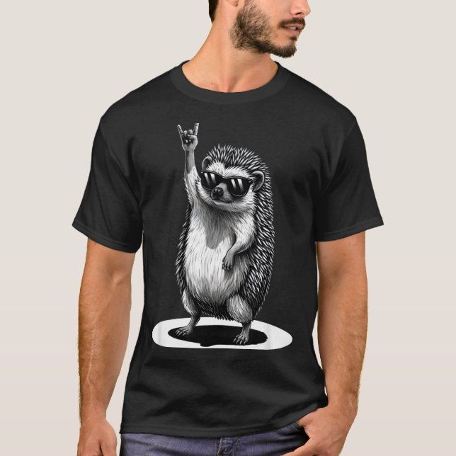 Retro Hedgehog Rock Music Men Kids Women Funny Ani T-Shirt (Front)