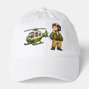 Retro Helicopter Pilot Boy with Vintage Chopper Hat
