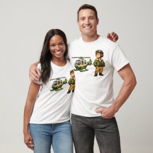 Retro Helicopter Pilot Boy with Vintage Chopper T-Shirt