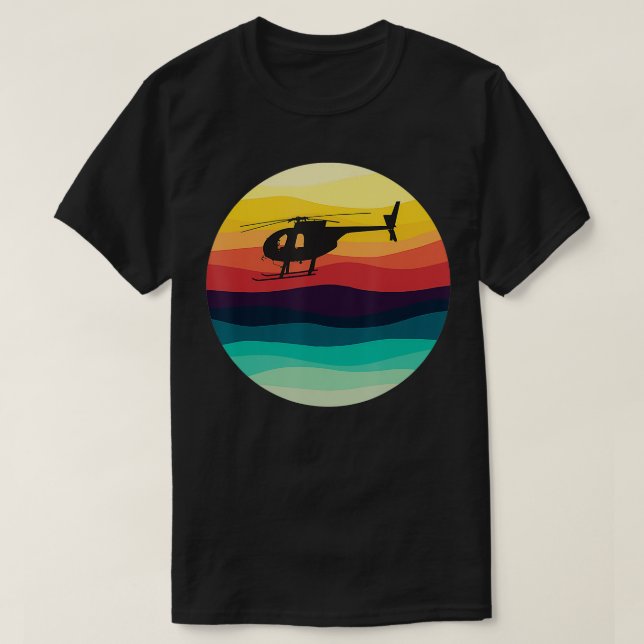 Retro Helicopter Silhouette MD 500 Sunset Pilot  T-Shirt (Design Front)