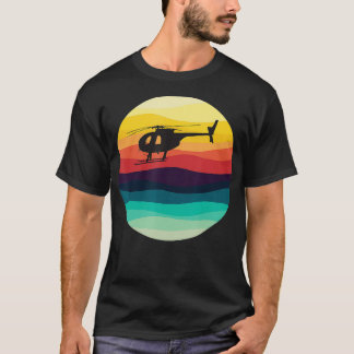 Retro Helicopter Silhouette MD 500 Sunset Pilot T-Shirt