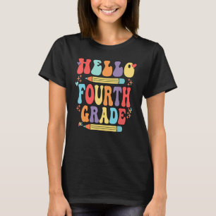 Retro Hello 4th Grade Teacher Kids First Day Of Fo T-Shirt
