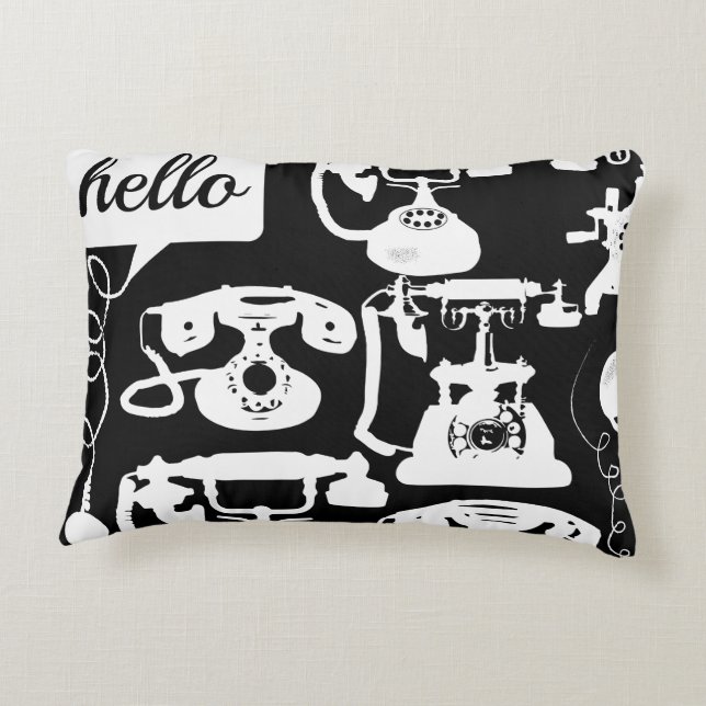 Retro Hello Any Color Telephone Pattern Accent Pillow (Back)