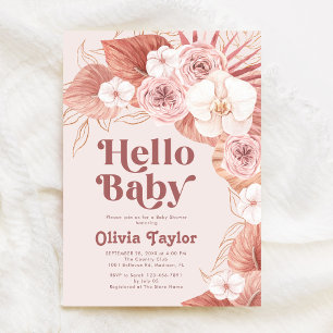 Retro Hello Baby Botanical Girl Baby Shower Invitation