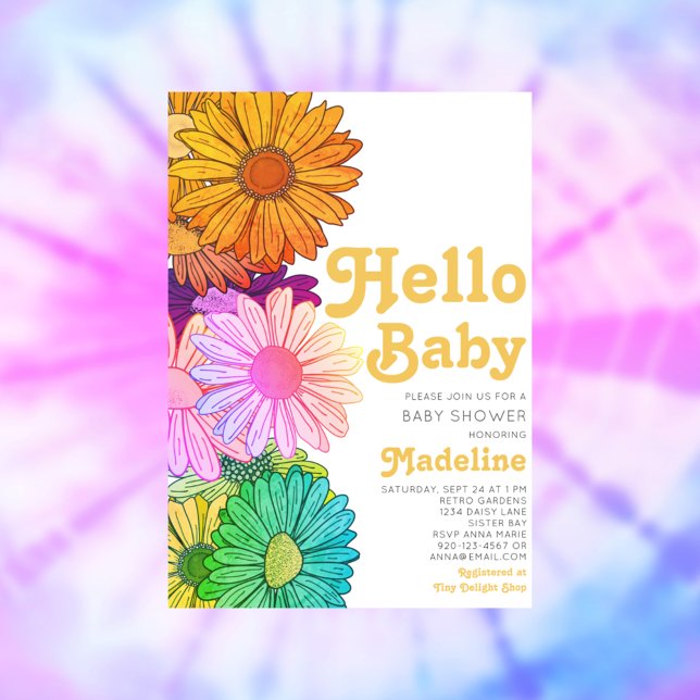 Retro Hello Baby Daisy Baby Shower Invitation (Creator Uploaded)