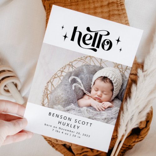 Retro Hello Birth Announcement Card